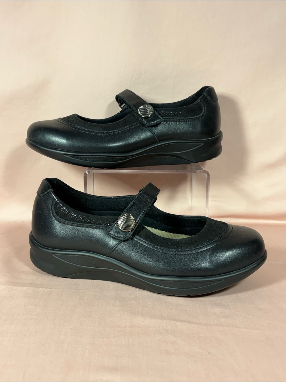 SAS Step Out Women's Size 7.5 (W) WIDE Mary Jane Black Leather Comfort Shoes